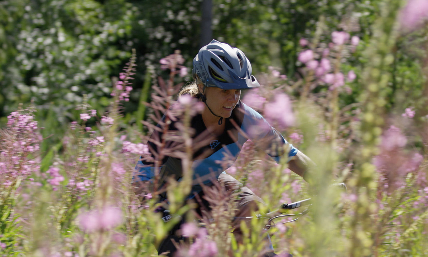 Kathy Salisbury, co-owner of Fanatik, charges on her Ibis Ripmo