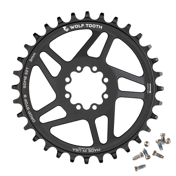 WOLF TOOTH DROPSTOP B 42T ブラックチェーンリング Wolf Tooth SRAM DM 8-Bolt Boost (3mm Offset) Chainring, Drop-Stop B