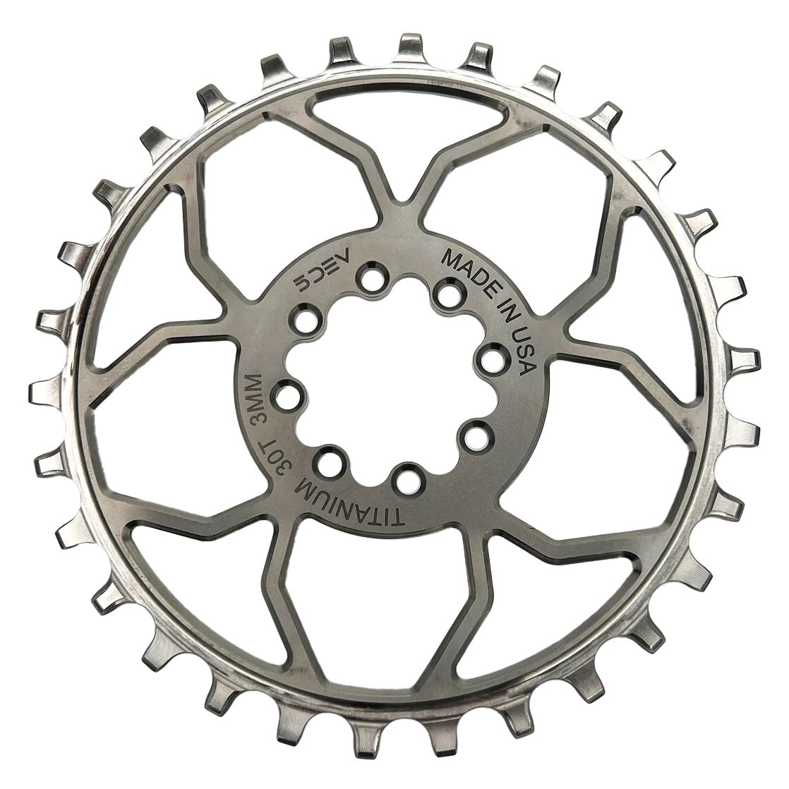 5Dev Titanium 8-Bolt Chainrings - 3mm Offset - 32T Raw/Silver